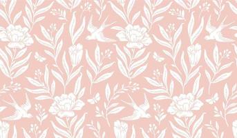 Boho mystical seamless pattern. Vector background with bird and floral elements in trendy bohemian celestial style.