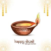 Beautiful diwali greeting card with oil diya card background vector