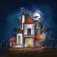 Dark halloween haunted house with moon background vector