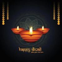 Traditional indian festival diwali with lamps card background vector