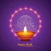 Happy diwali greeting card with burning oil lamp festival background vector