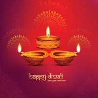 Happy diwali oil lamp festival celebration card background vector