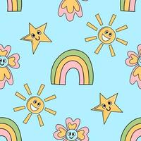 Groovy rainbows seamless pattern in 90s style vector