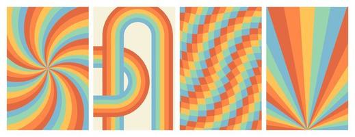 Groovy rainbow backgrounds. Checkerboard, chessboard, mesh, waves, swirl, twirl pattern. vector