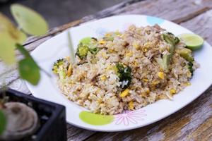 Fried rice is an easy and delicious dish. consisting of eggs Pork and broccoli and still affordable during bad economic times. photo