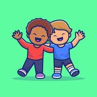 Cute Kid With Different Skin Color Cartoon Vector Icon Illustration. People And Education Icon Concept Isolated Premium Vector. Flat Cartoon Style