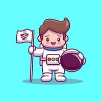 Cute Astronaut Kid Cartoon Vector Icon Illustration. People Science Icon Concept Isolated Premium Vector. Flat Cartoon Style