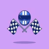 Helmet And Racing Flag Cartoon Vector Icon Illustration. Sport Racing Icon Concept Isolated Premium Vector. Flat Cartoon Style