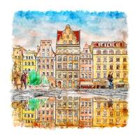 Architecture Poland Watercolor sketch hand drawn illustration vector