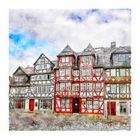 Wetzlar Hessen Germany Watercolor sketch hand drawn illustration vector