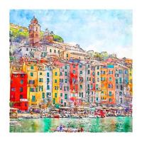 porto venere italia acuarela boceto dibujado a mano ilustración vector