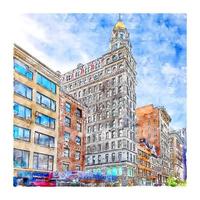 Architecture New York Watercolor sketch hand drawn illustration vector