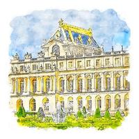 Architecture France Watercolor sketch hand drawn illustration vector