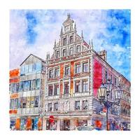 Luneburg Germany Watercolor sketch hand drawn illustration vector