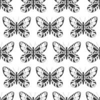 Seamless pattern with black silhouettes of butterflies isolated on a white background. Simple monochrome abstract outline design vector