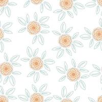 Seamless pattern with red marigolds and green leaves in a flat style isolated on a white background vector