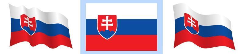 flag of Slovakia in static position and in motion, developing in wind in exact colors and sizes, on white background vector