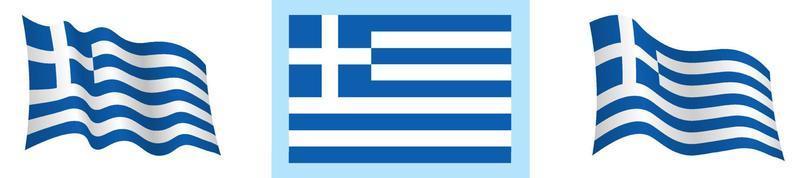 Greece flag in static position and in motion, developing in wind in exact colors and sizes, on white background vector