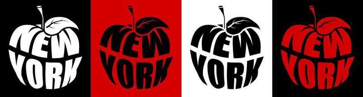 New York is big apple, metropolis of America. Name NY in shape of apple. Sticker for web design. Vector