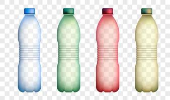 Plastic bottle set. Recycling waste, used raw materials. Caring for environment. Green modern technologies. Isolated vector on white background