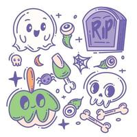Hand drawn Halloween elements set collection full color vector