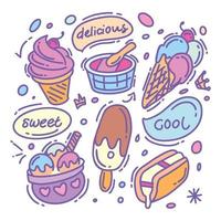 Hand drawn ice cream collection full color vector