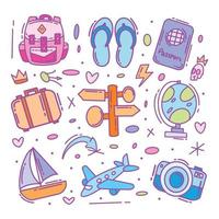 Hand drawn traveling icon collection full color vector