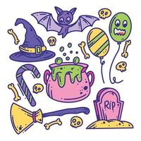 Hand drawn happy Halloween elements set full color vector