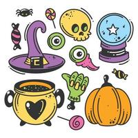 Hand drawn happy Halloween elements collection full color vector