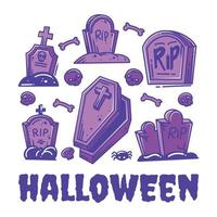 Set of hand drawn tombstone icon collection full color vector