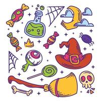 elementos dibujados a mano para el icono de decoraciones de halloween a todo color vector