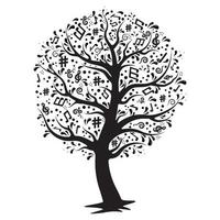 un árbol de notas musicales aislado en un fondo blanco, silueta negra, ilustración vectorial. vector