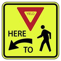 Traffic road sign yield here to pedestrians warning vector