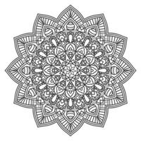 libro de colorear de mandala abstracto vectorial redondo en blanco y negro para adultos, camisa de pintura de patrón de encaje y diseño de pegatinas de azulejos vector