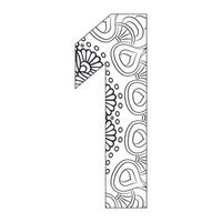 mandala number 1 coloring page with vector illustration Ornamental font