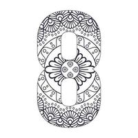 mandala number 8 coloring page with vector illustration Ornamental font