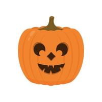 Halloween Pumpkin with smiling face icon isolated on white. Cute cartoon Jack-o'-Lantern. Halloween party decorations. Easy to edit vector template