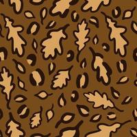 Fall Leopard or jaguar seamless pattern made of oak leaves. Trendy animal print with autumn colors. Vector background for fabric, textile, wallpaper, wrapping paper, etc