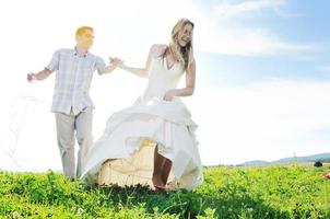 happy bride and groon outdoor photo