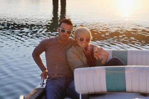 couple in love  have romantic time on boat photo