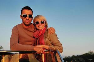 couple in love  have romantic time on boat photo