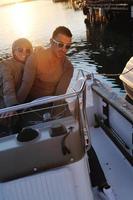 couple in love  have romantic time on boat photo