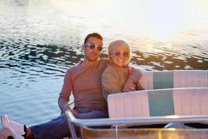 couple in love  have romantic time on boat photo