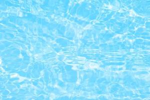 Defocus blurred transparent blue colored clear calm water surface texture with splash, bubble. Shining blue water ripple background. Surface of water in swimming pool. Blue bubble water shining. photo