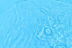 Defocus blurred transparent blue colored clear calm water surface texture with splash, bubble. Shining blue water ripple background. Surface of water in swimming pool. Blue bubble water shining. photo