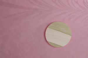 3D render Wood mockup with pink background, display showcase. photo