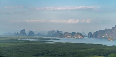 Samed Nang Chee. View of the Phang Nga bay, mangrove tree forest and hills at Andaman sea, Thailand. photo