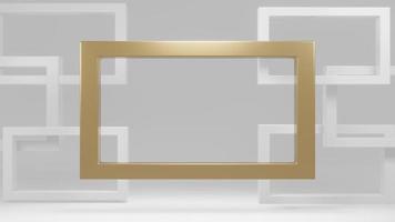 marco dorado y blanco moderno sobre fondo gris renderizado 3d. foto
