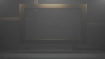 Gold Square frame for photo, picture. Realistic frame with reflection on dark background.3d rendering. photo
