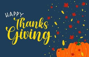 Thanks giving day banner background with pumpkins and autumn leaves vector